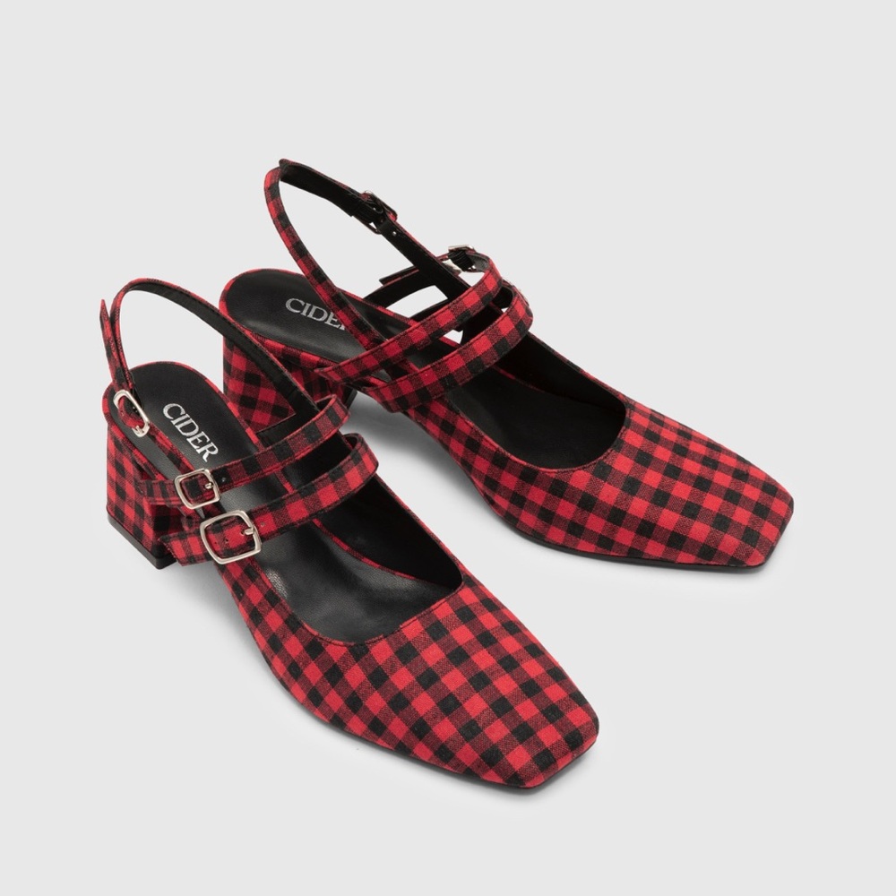NEW Cider Red & Black Gingham Maryjane Shoes Sz 41 EU / 9.5-10 US